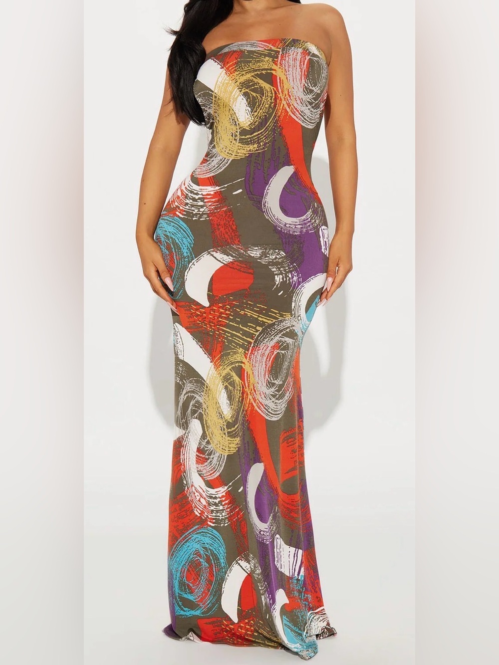 Abstract Brushstroke Maxi Skirt - Multicolor